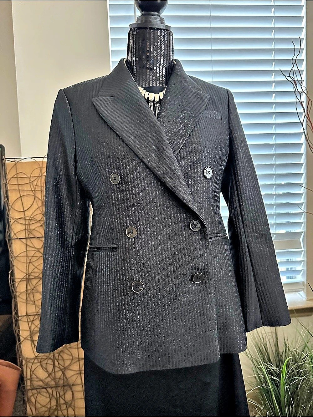 Black Pinstripe Double-Breasted Blazer Like New